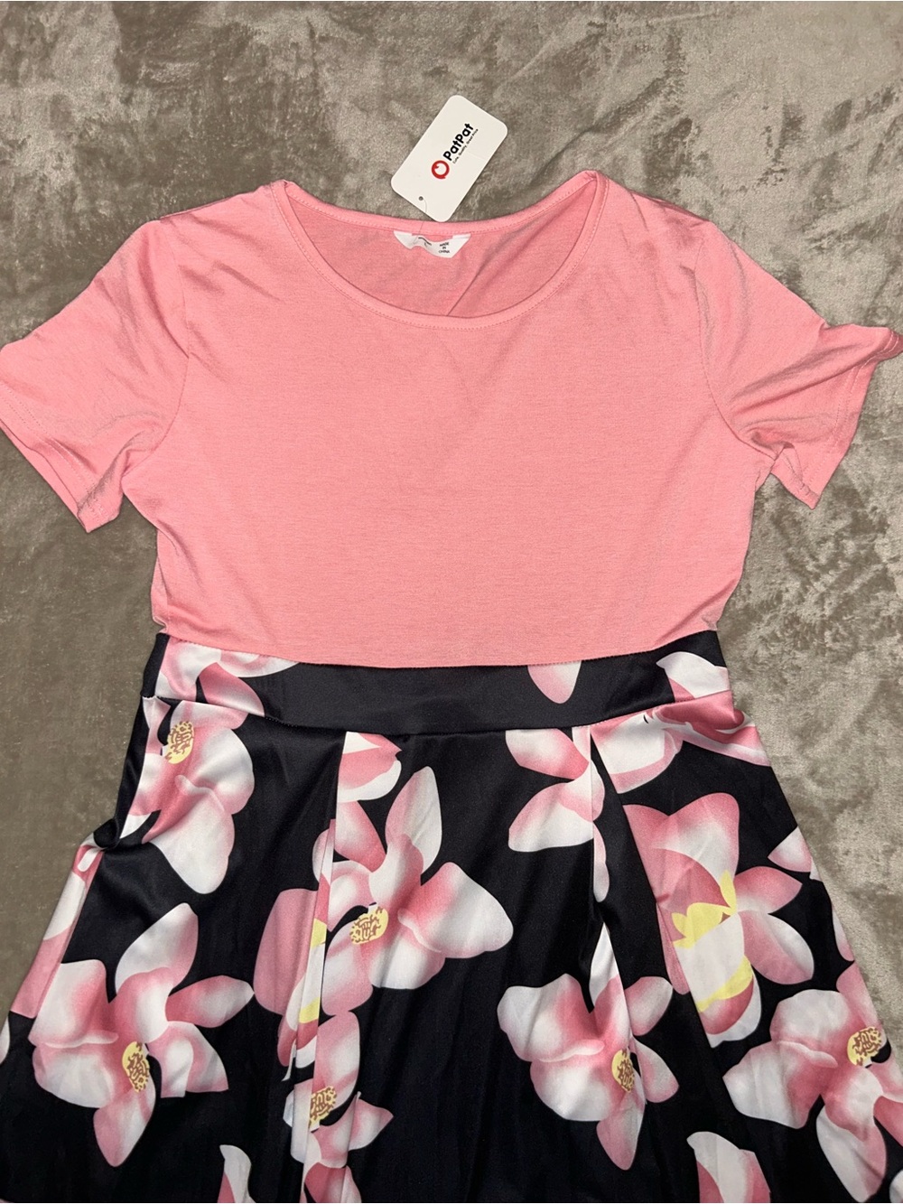 PatPat Soft Dress Size L Pink Scoop Neck Top with Black and Pink Flower Bot. NWT - Picture 2 of 4